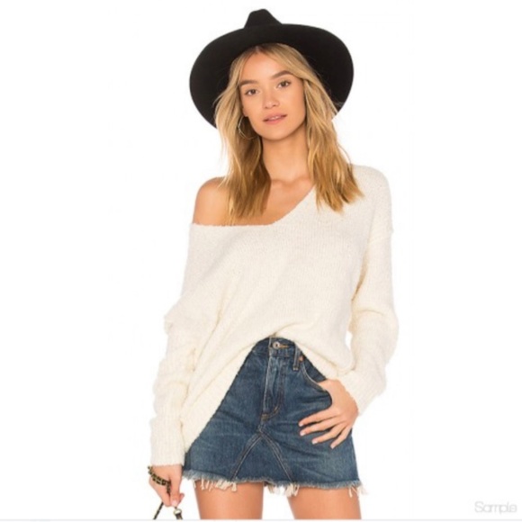 Free People Cream V-Neck Sweater - Picture 1 of 8